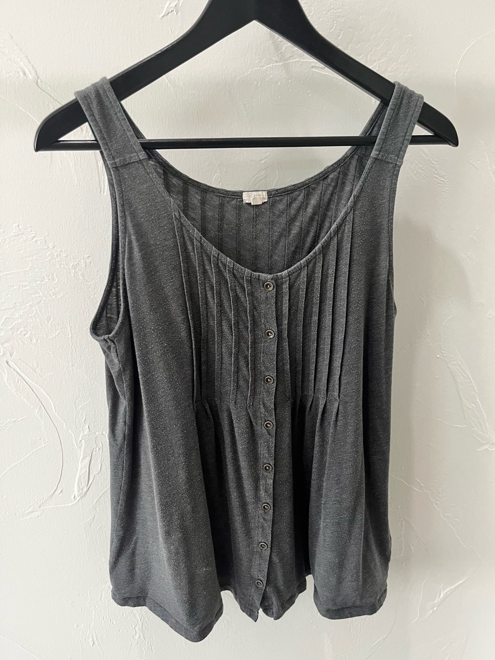 J Crew Sleeveless Button-Front Pleated Tank Top - Charcoal